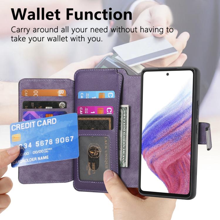 Funda Neo MagSafe RFID antirrobo con cremallera para Samsung Galaxy A16, de cuero estilo retro (morado)