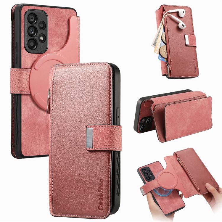 Funda Neo MagSafe RFID antirrobo con cremallera para Samsung Galaxy A53, de cuero estilo retro (rosa)