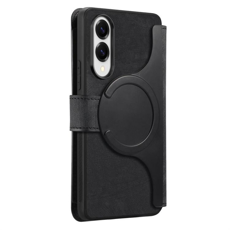 Funda Neo MagSafe RFID antirrobo con cremallera para Samsung Galaxy S25 Edge 5G, de cuero estilo retro (negra)