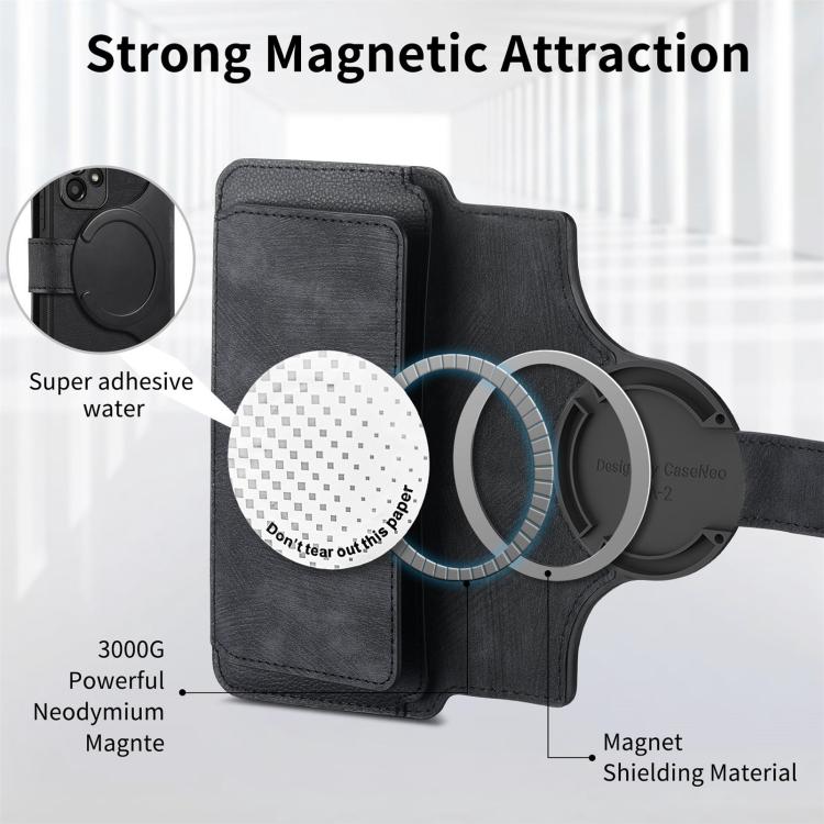 Funda Neo MagSafe RFID antirrobo con cremallera para Samsung Galaxy S25 Edge 5G, de cuero estilo retro (negra)