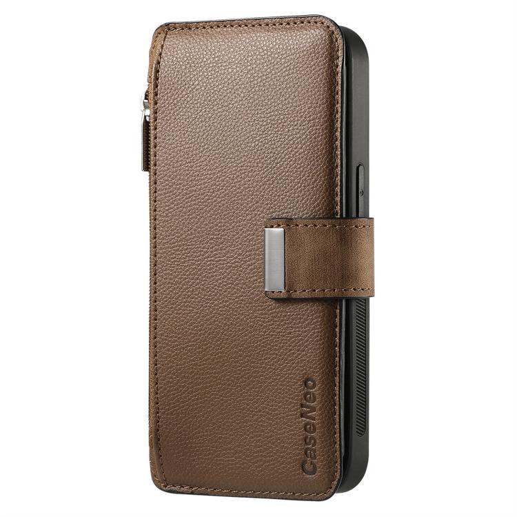 Funda Neo MagSafe RFID antirrobo con cremallera para Samsung Galaxy S25 Edge 5G, estilo cartera, de cuero retro (marrón)