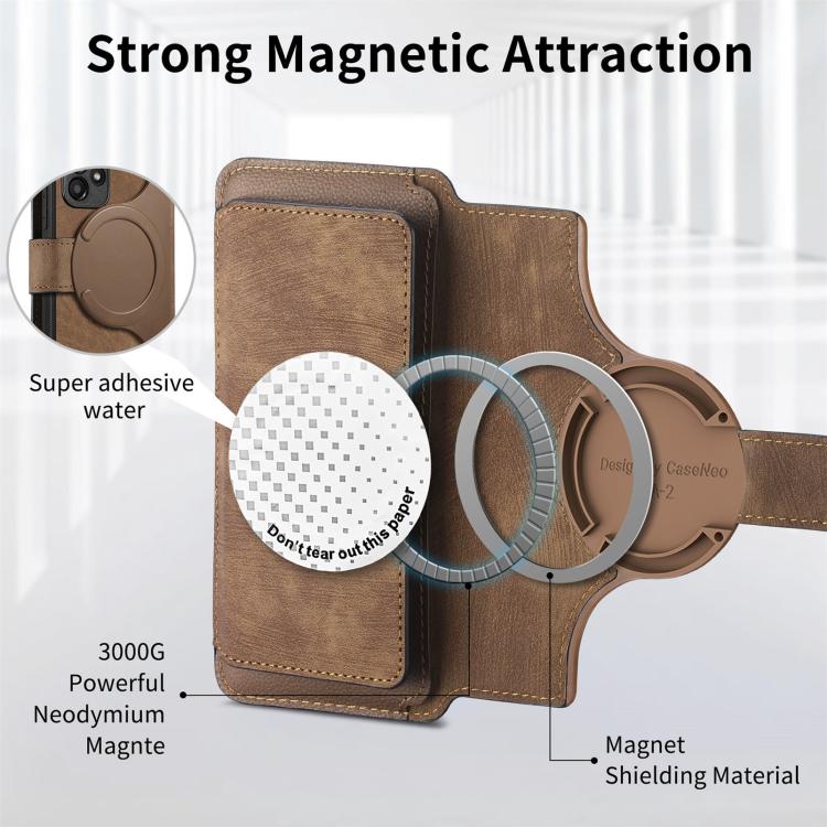 Funda Neo MagSafe RFID antirrobo con cremallera para Samsung Galaxy S25 Edge 5G, estilo cartera, de cuero retro (marrón)