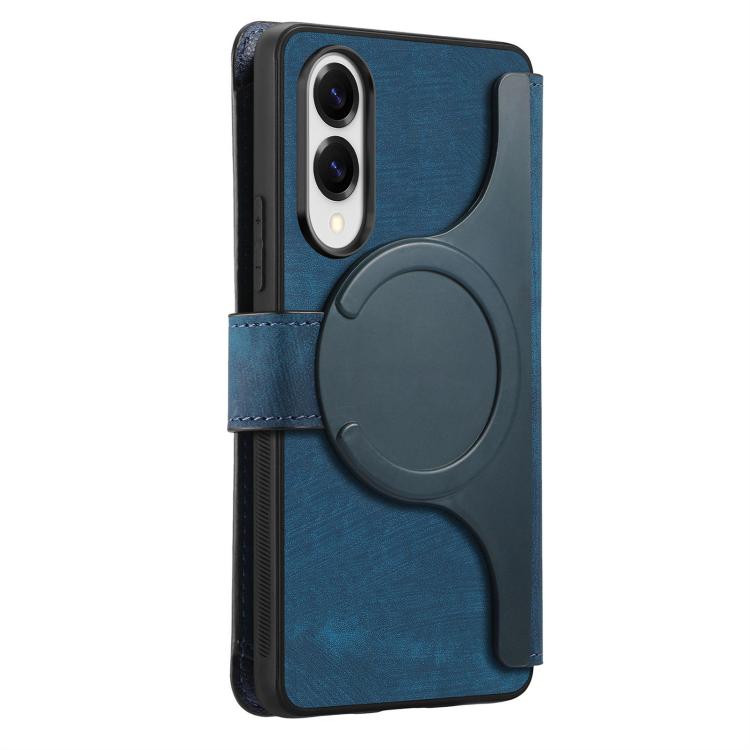 Funda Neo MagSafe RFID antirrobo con cremallera para Samsung Galaxy S25 Edge 5G, de cuero estilo retro (azul)