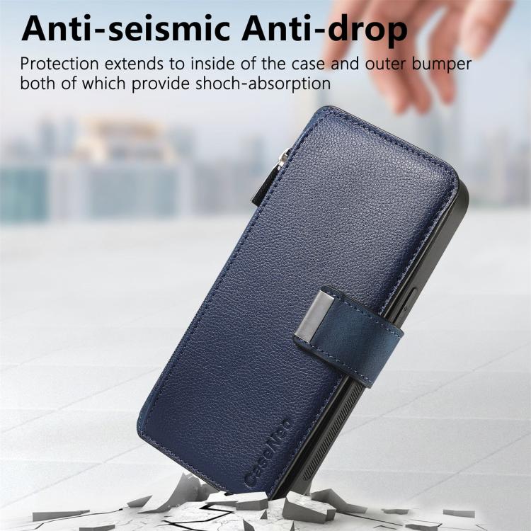Funda Neo MagSafe RFID antirrobo con cremallera para Samsung Galaxy S25 Edge 5G, de cuero estilo retro (azul)