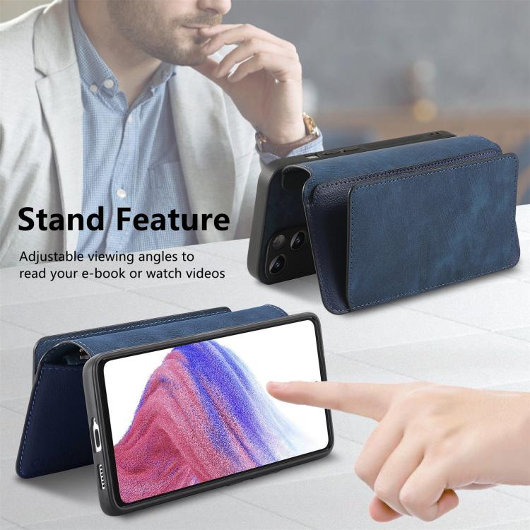 Funda Neo MagSafe RFID antirrobo con cremallera para Samsung Galaxy S25 Edge 5G, de cuero estilo retro (azul)