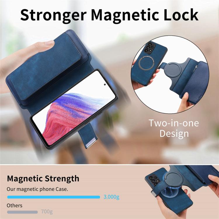 Funda Neo MagSafe RFID antirrobo con cremallera para Samsung Galaxy S25 Edge 5G, de cuero estilo retro (azul)