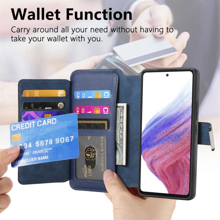 Funda Neo MagSafe RFID antirrobo con cremallera para Samsung Galaxy S25 Edge 5G, de cuero estilo retro (azul)