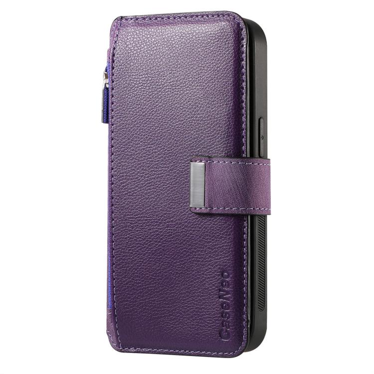 Funda Neo MagSafe RFID antirrobo con cremallera para Samsung Galaxy S25 Edge 5G, estilo retro, de cuero (morado)