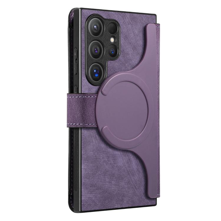 Funda Neo MagSafe RFID antirrobo con cremallera para Samsung Galaxy S25 Ultra 5G, estilo retro, de cuero (morado)