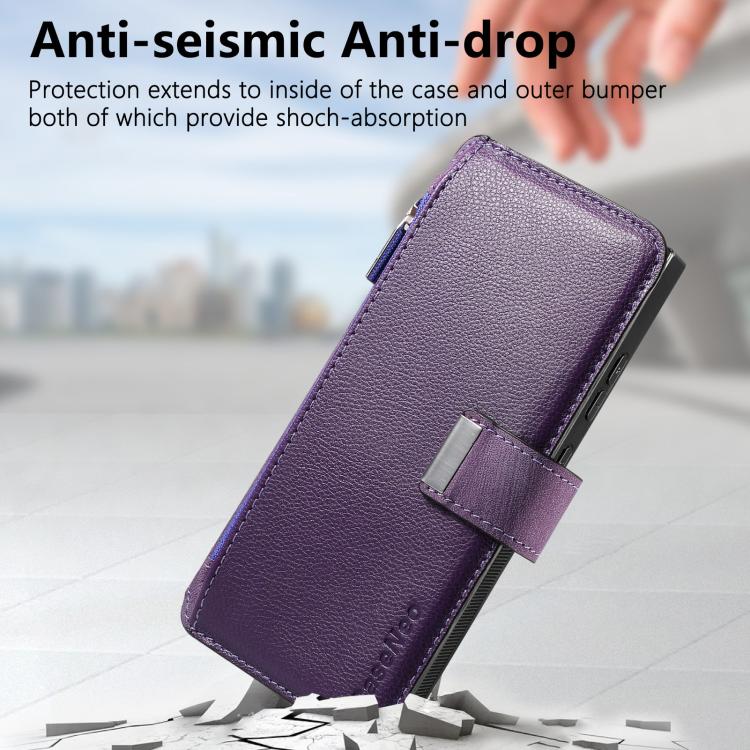 Funda Neo MagSafe RFID antirrobo con cremallera para Samsung Galaxy S25 Ultra 5G, estilo retro, de cuero (morado)