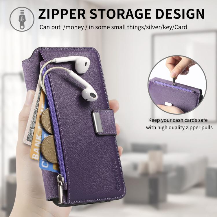 Funda Neo MagSafe RFID antirrobo con cremallera para Samsung Galaxy S25 Ultra 5G, estilo retro, de cuero (morado)
