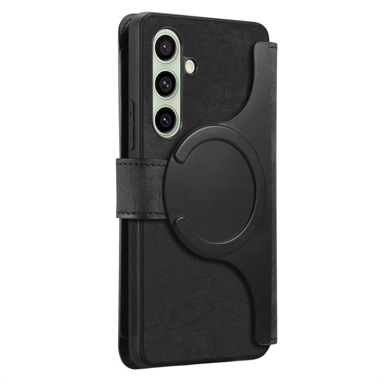 Funda Neo MagSafe RFID antirrobo con cremallera para Samsung Galaxy S24 FE 5G, de cuero estilo retro (negra)