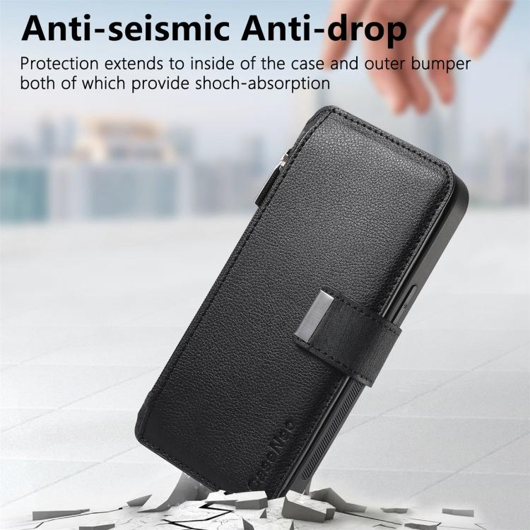 Funda Neo MagSafe RFID antirrobo con cremallera para Samsung Galaxy S24 FE 5G, de cuero estilo retro (negra)