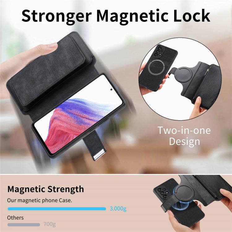 Funda Neo MagSafe RFID antirrobo con cremallera para Samsung Galaxy S24 FE 5G, de cuero estilo retro (negra)
