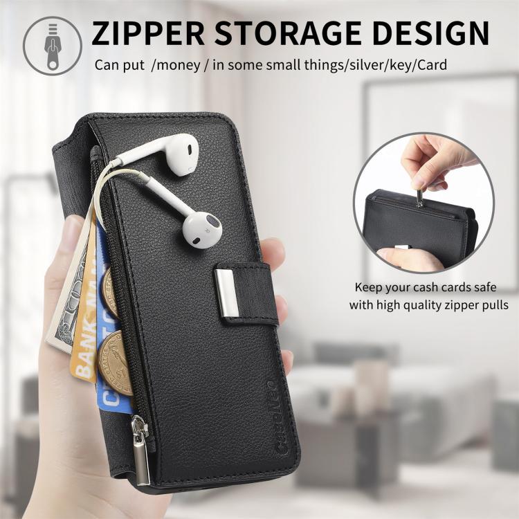 Funda Neo MagSafe RFID antirrobo con cremallera para Samsung Galaxy S24 FE 5G, de cuero estilo retro (negra)