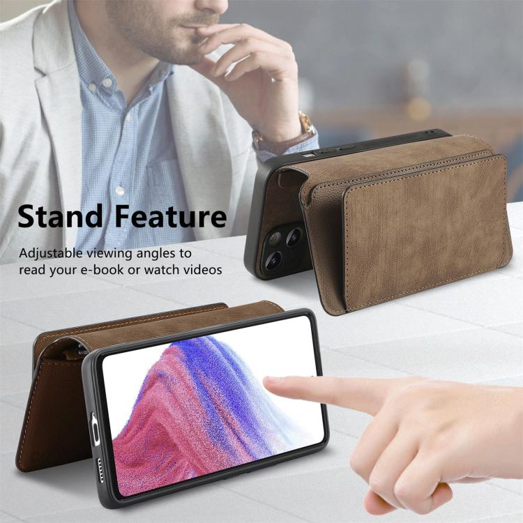 Funda Neo MagSafe RFID antirrobo con cremallera para Samsung Galaxy S24 FE 5G, estilo billetera de cuero retro (marrón)