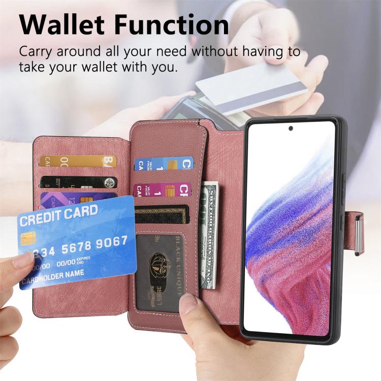 Funda Neo MagSafe RFID antirrobo con cremallera para Samsung Galaxy S24 FE 5G, estilo retro, de cuero (rosa)