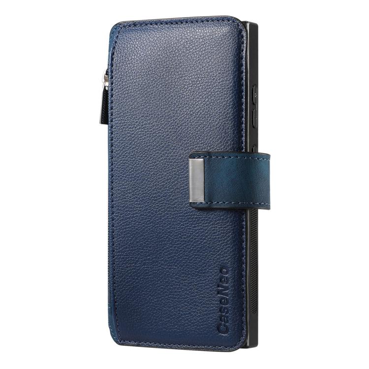 Funda Neo MagSafe RFID antirrobo con cremallera para Samsung Galaxy S24 Ultra 5G, de cuero estilo retro (azul)