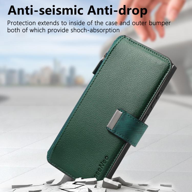 Funda Neo MagSafe RFID antirrobo con cremallera para Samsung Galaxy S24 Ultra 5G, de cuero estilo retro (verde)