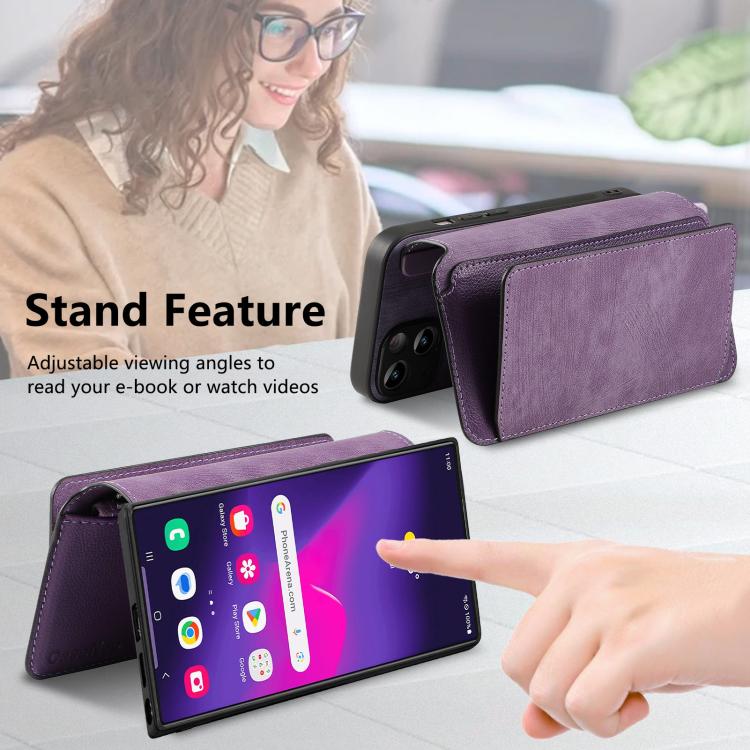 Funda Neo MagSafe RFID antirrobo con cremallera para Samsung Galaxy S24 Ultra 5G, estilo billetera, de cuero retro (morado)