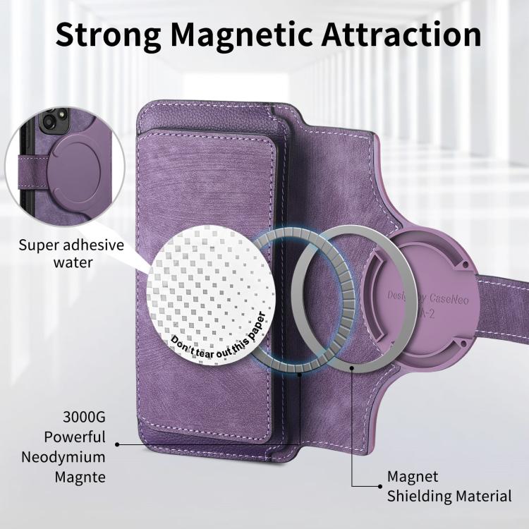 Funda Neo MagSafe RFID antirrobo con cremallera para Samsung Galaxy S24 Ultra 5G, estilo billetera, de cuero retro (morado)