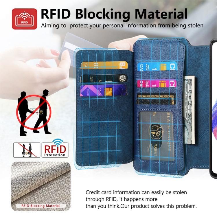 Funda Neo MagSafe RFID antirrobo con cremallera para Samsung Galaxy S23 5G, de cuero estilo retro (azul)