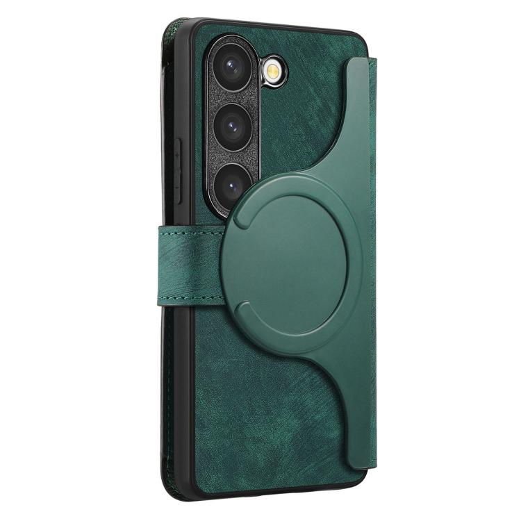 Funda Neo MagSafe RFID antirrobo con cremallera para Samsung Galaxy S23 5G, de cuero estilo retro (verde)