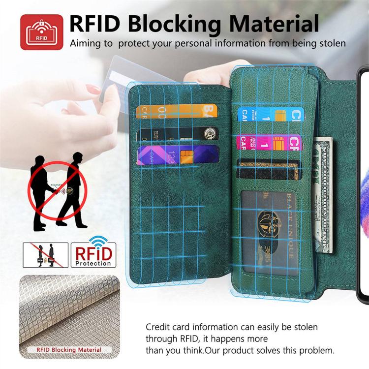 Funda Neo MagSafe RFID antirrobo con cremallera para Samsung Galaxy S23 5G, de cuero estilo retro (verde)