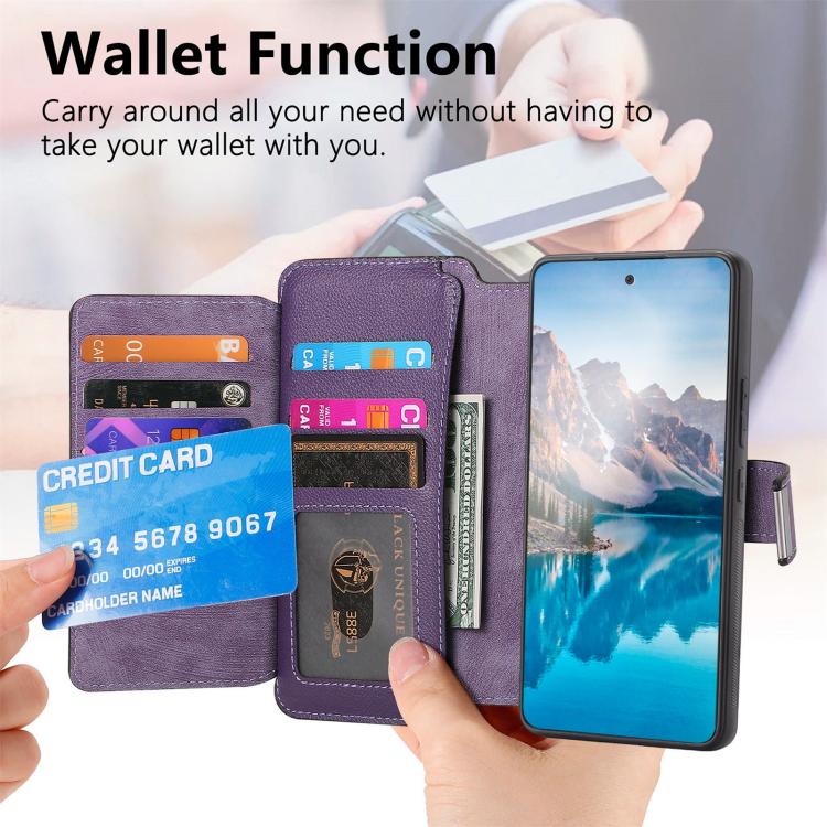 Funda Neo MagSafe RFID antirrobo con cremallera para Samsung Galaxy S23 5G, de cuero estilo retro (morado)