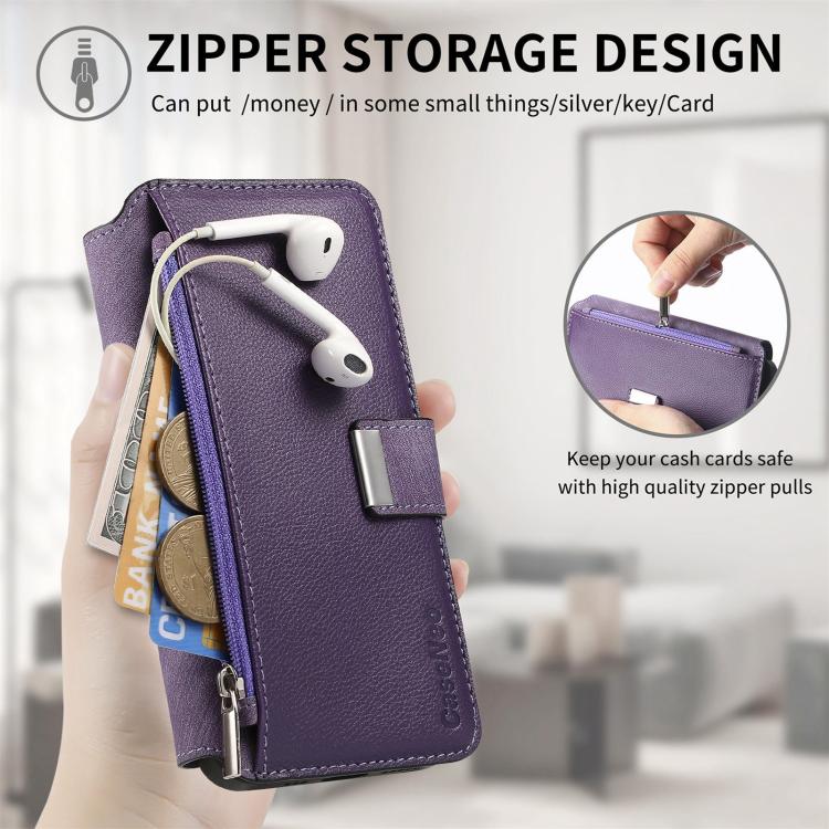 Funda Neo MagSafe RFID antirrobo con cremallera para Samsung Galaxy S23 5G, de cuero estilo retro (morado)