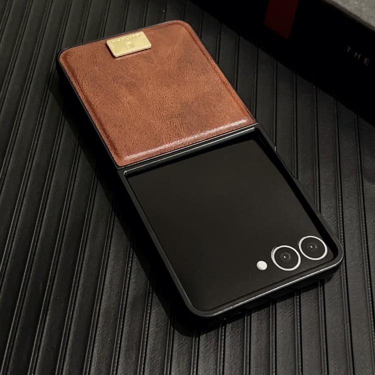 Funda de PU con textura Crazy Horse para Samsung Galaxy Z Flip7 5G (negra)