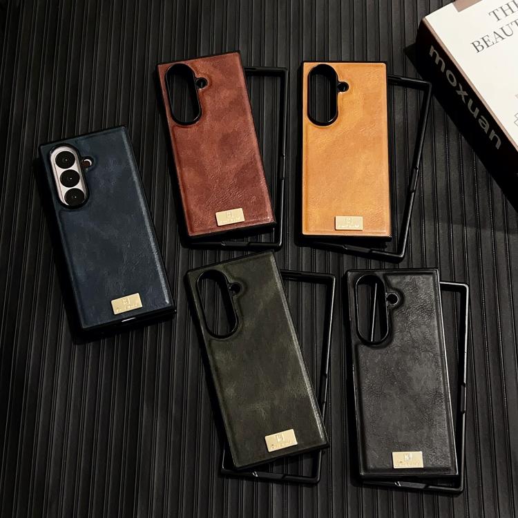 Funda de PU con textura Crazy Horse para Samsung Galaxy Z Fold7 5G (negra)
