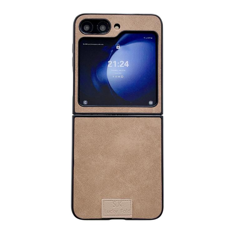 Funda de piel de cordero y corcho para Samsung Galaxy Z Flip6 5G, color marrón (borde negro)