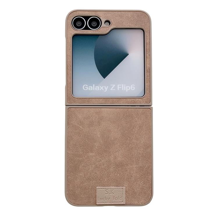 Funda de piel de cordero y corcho para Samsung Galaxy Z Flip5 5G, color marrón (borde marrón)