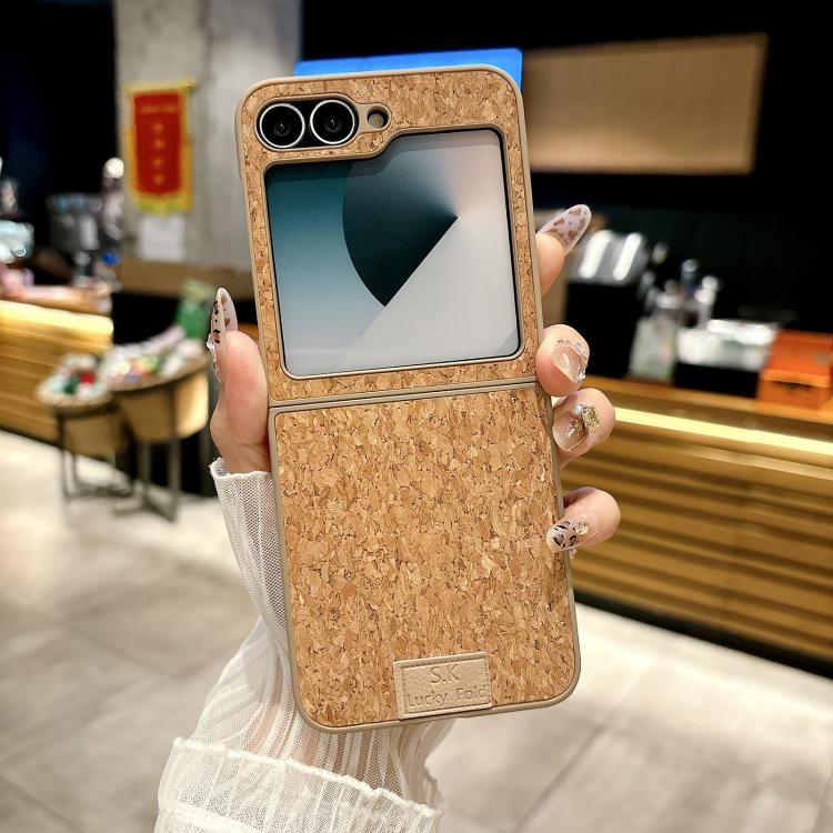 Funda de piel de cordero y corcho para Samsung Galaxy Z Flip5 5G (textura de cuero)