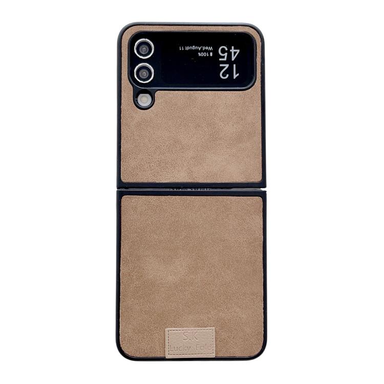 Funda de piel de cordero y corcho para Samsung Galaxy Z Flip4 5G, color marrón (borde negro)