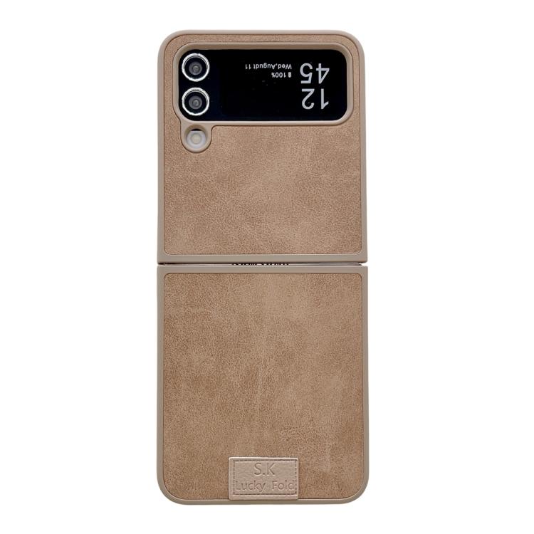 Funda de piel de cordero y corcho para Samsung Galaxy Z Flip4 5G, color marrón (borde marrón)