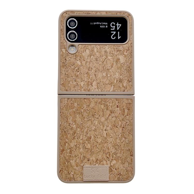Funda para Samsung Galaxy Z Flip3 5G de piel de cordero, corcho, PU + PC, color marrón (textura de cuero)