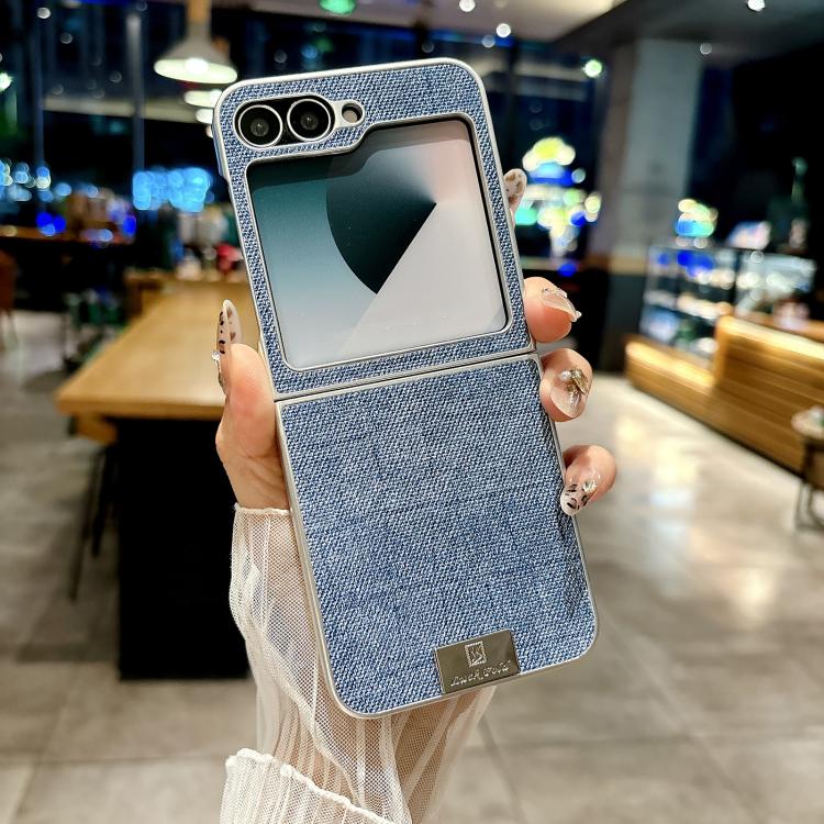 Funda de poliuretano y policarbonato con marco plateado para Samsung Galaxy Z Flip5 5G (azul)
