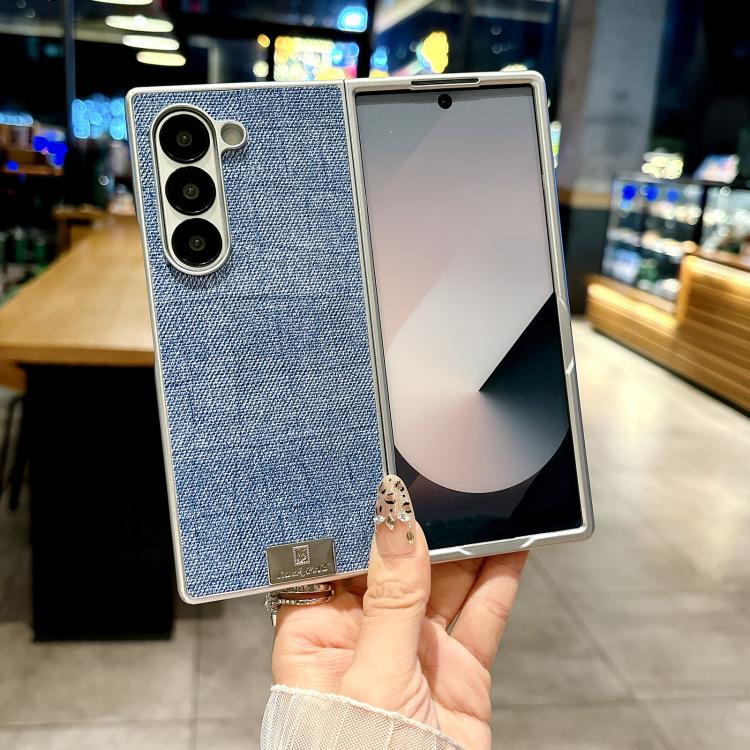 Funda de poliuretano y policarbonato con marco plateado para Samsung Galaxy Z Fold6 5G (azul)