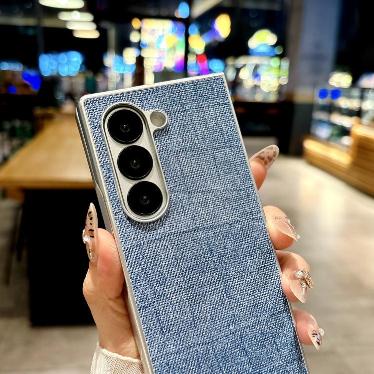Funda de poliuretano y policarbonato con marco plateado para Samsung Galaxy Z Fold5 5G (azul)