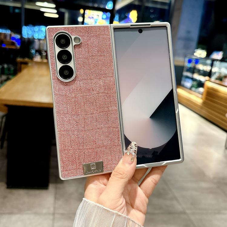 Funda de poliuretano y policarbonato con marco plateado para Samsung Galaxy Z Fold5 5G (rosa)