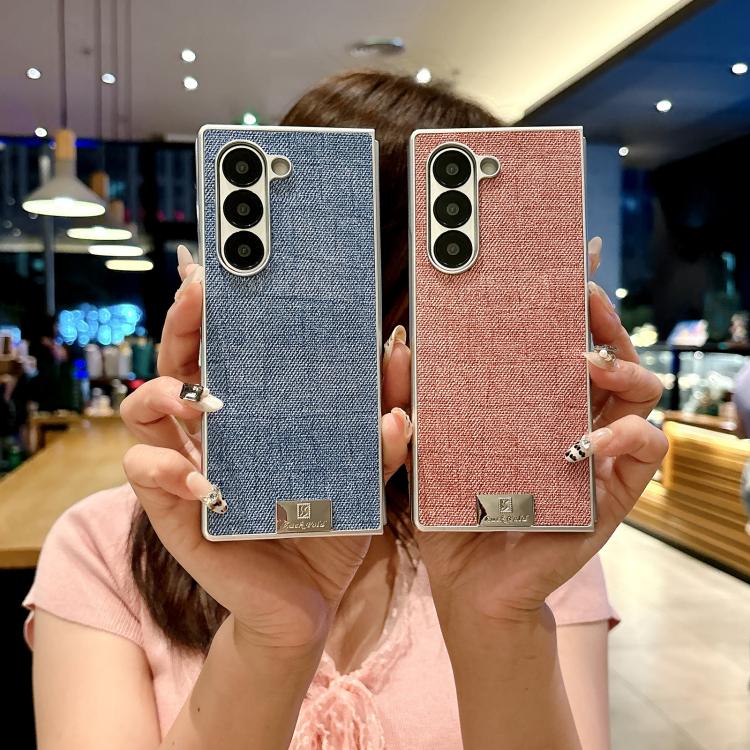 Funda de poliuretano y policarbonato con marco plateado para Samsung Galaxy Z Fold4 5G (rosa)