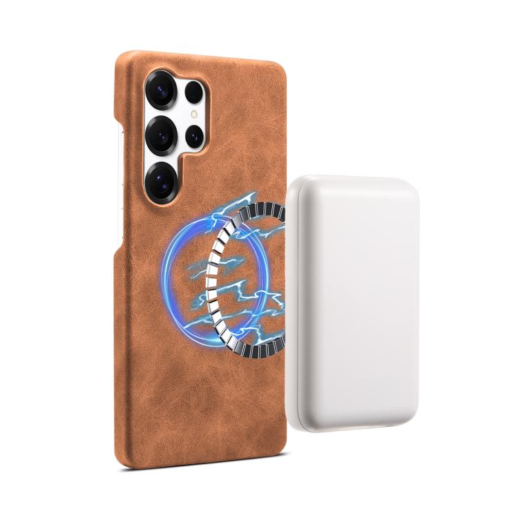 Funda MagSafe con textura retro para Samsung Galaxy S25 Ultra 5G (marrón)