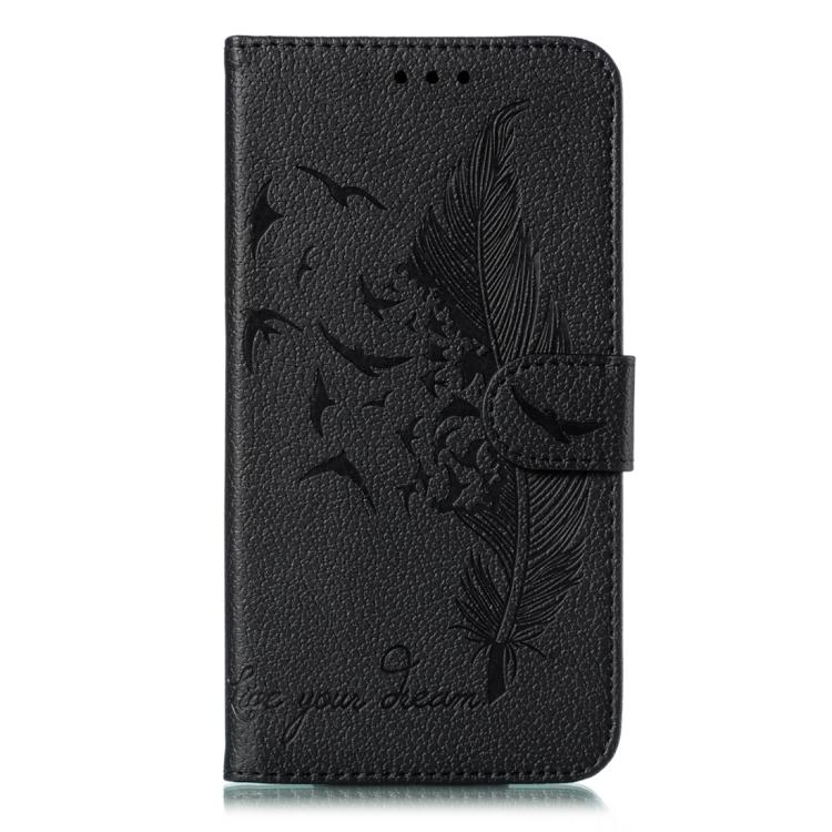 Funda de cuero con textura de lichi y estampado de plumas para Xiaomi Poco F7 Ultra / Redmi K80 Pro (negro)