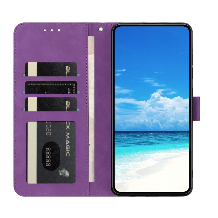 Funda de cuero con relieve y diseño de mariposas para Samsung Galaxy A07 5G (morado)