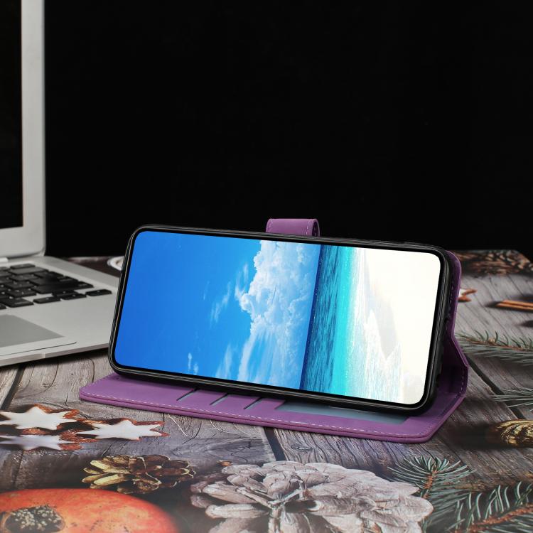 Funda de cuero con relieve y diseño de mariposas para Samsung Galaxy A07 5G (morado)