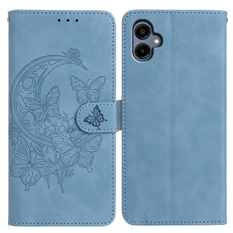 Funda de cuero con relieve y diseño de mariposas para Samsung Galaxy A07 5G (azul)