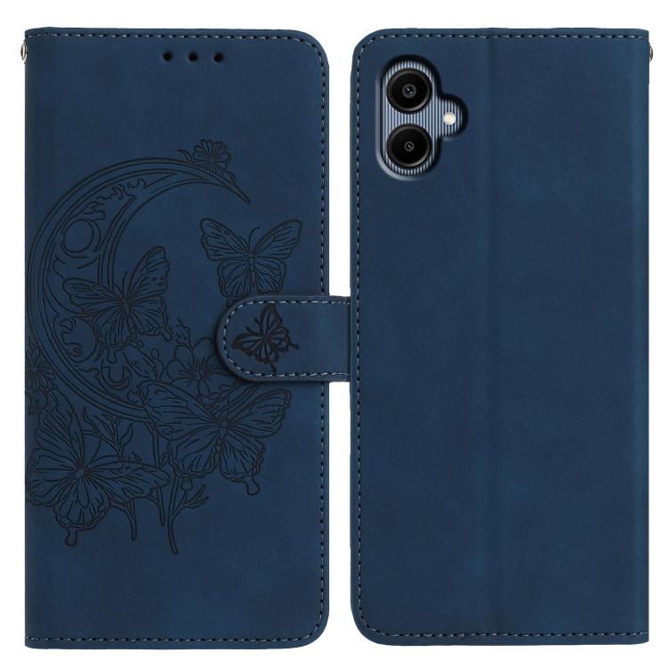Funda de cuero con relieve y diseño de mariposas para Samsung Galaxy A07 5G (azul marino)