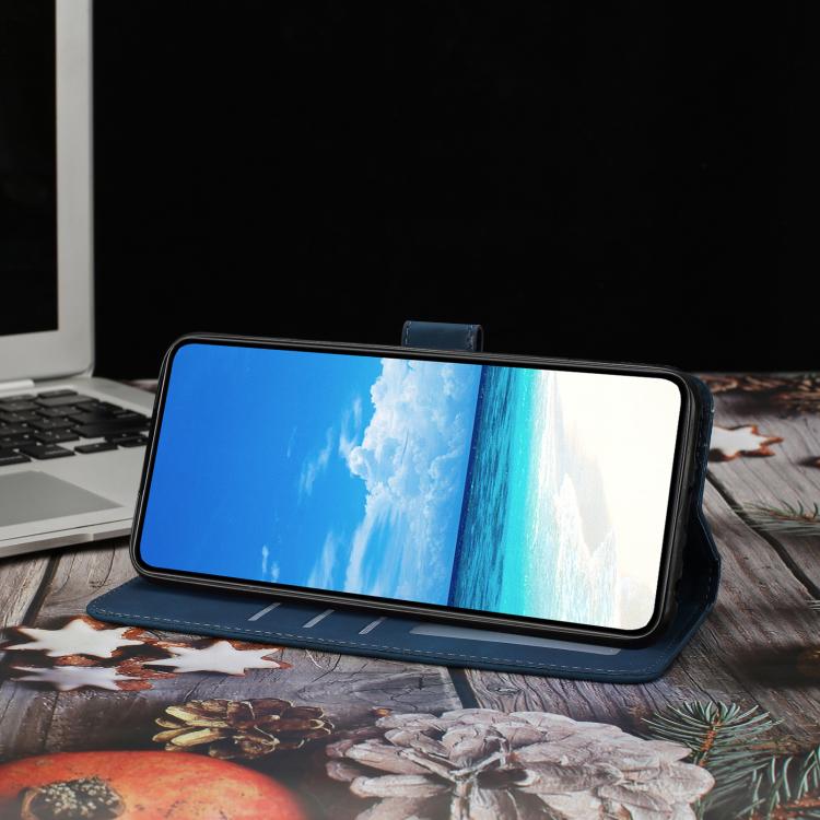 Funda de cuero con relieve y diseño de mariposas para Samsung Galaxy A07 5G (azul marino)